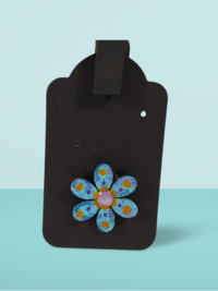 Blue Floral Hand Painted Wooden Lapel Pin