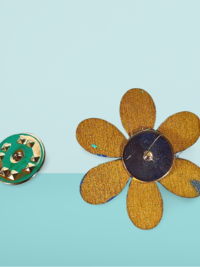 Blue Floral Hand Painted Wooden Lapel Pin