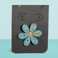Blue Floral Hand Painted Wooden Lapel Pin