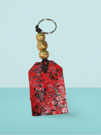 Gold and Red Ladybug Handpainted Wooden Keychain