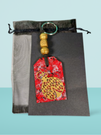 Gold and Red Ladybug Handpainted Wooden Keychain