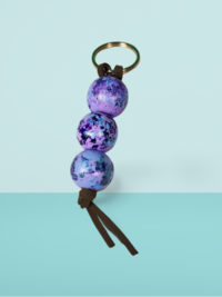 Purple and Silver Hand Painted Wooden Fidget Keychain