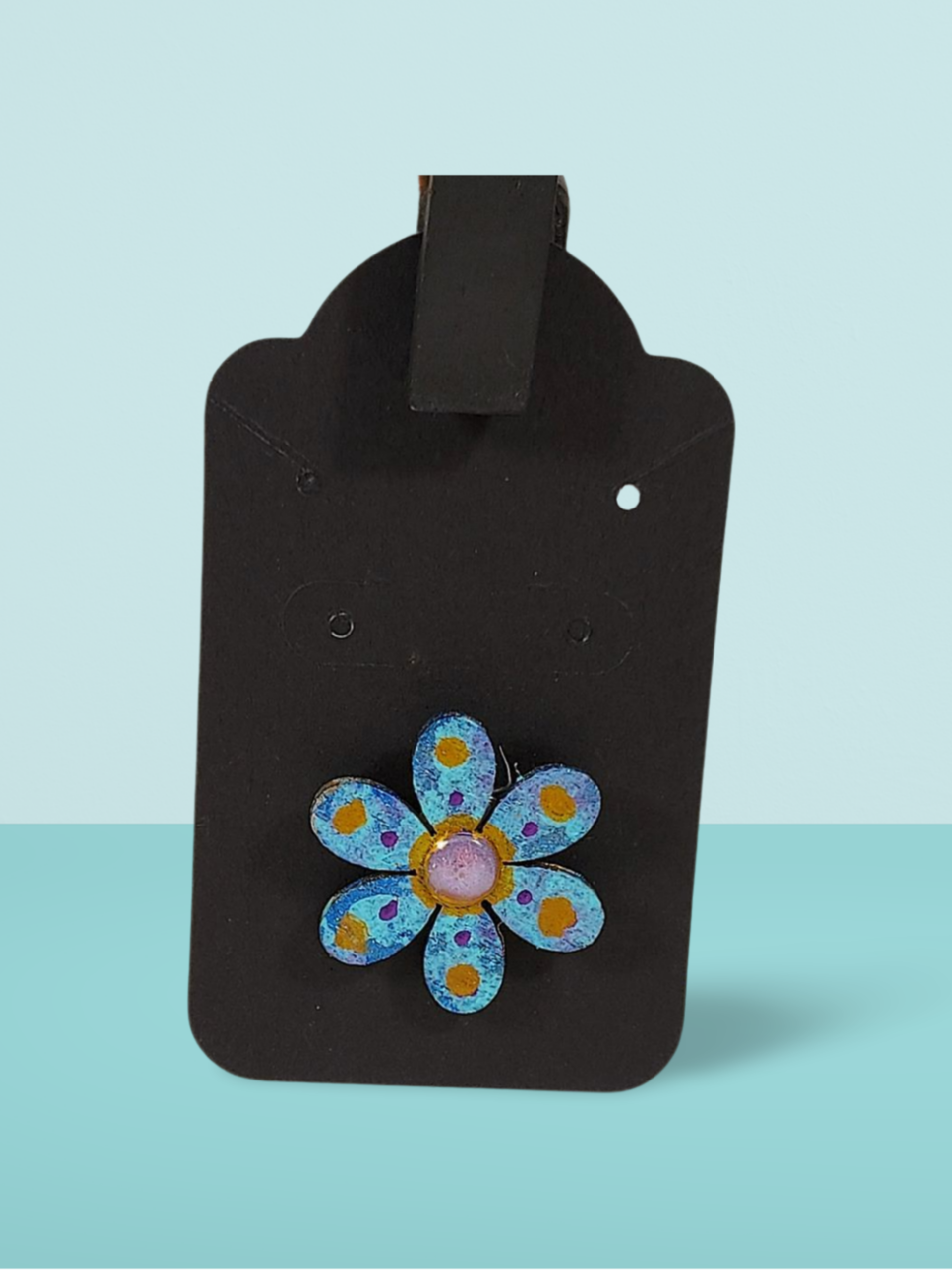 Blue Floral Hand Painted Wooden Lapel Pin