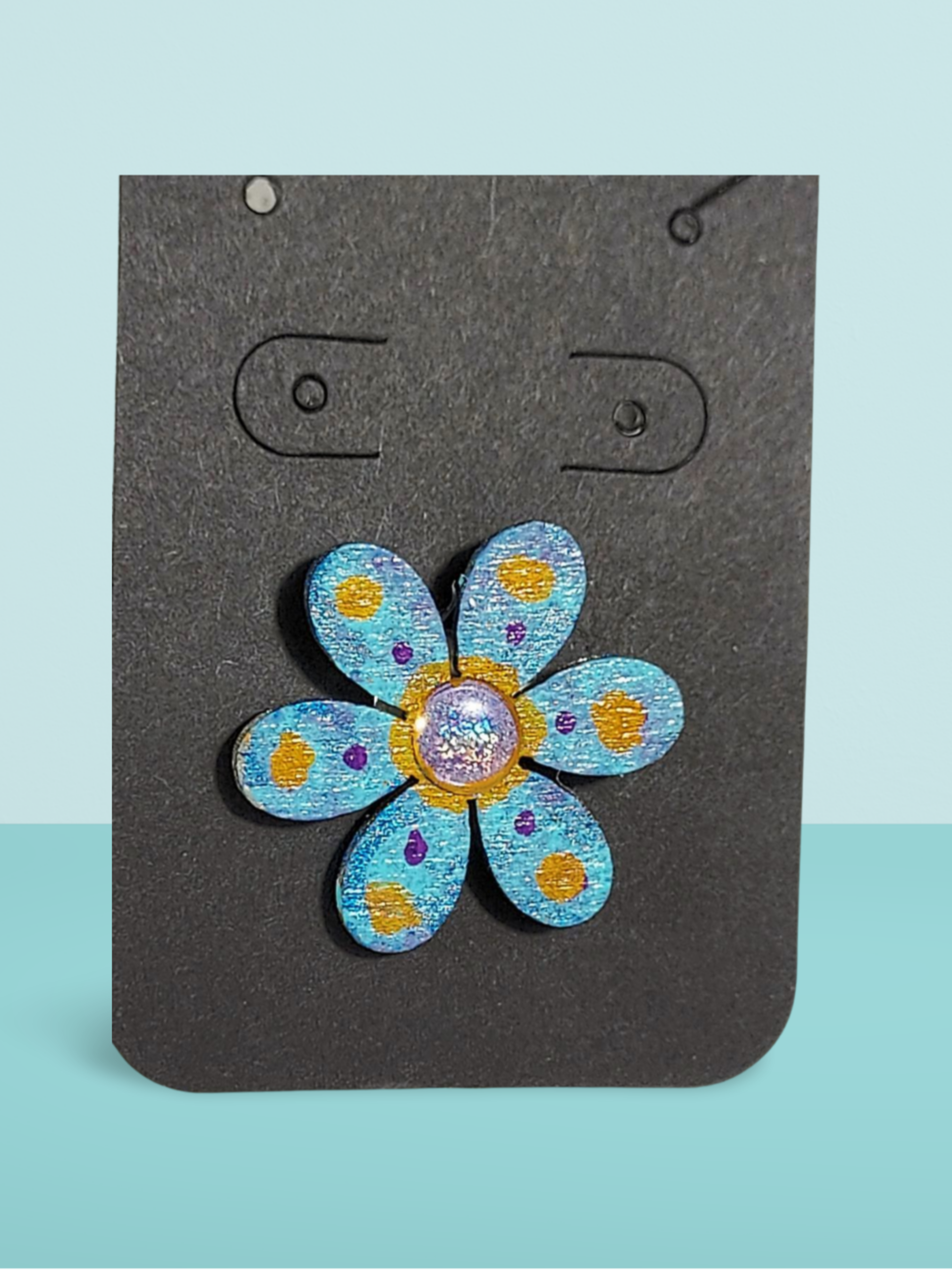 Blue Floral Hand Painted Wooden Lapel Pin