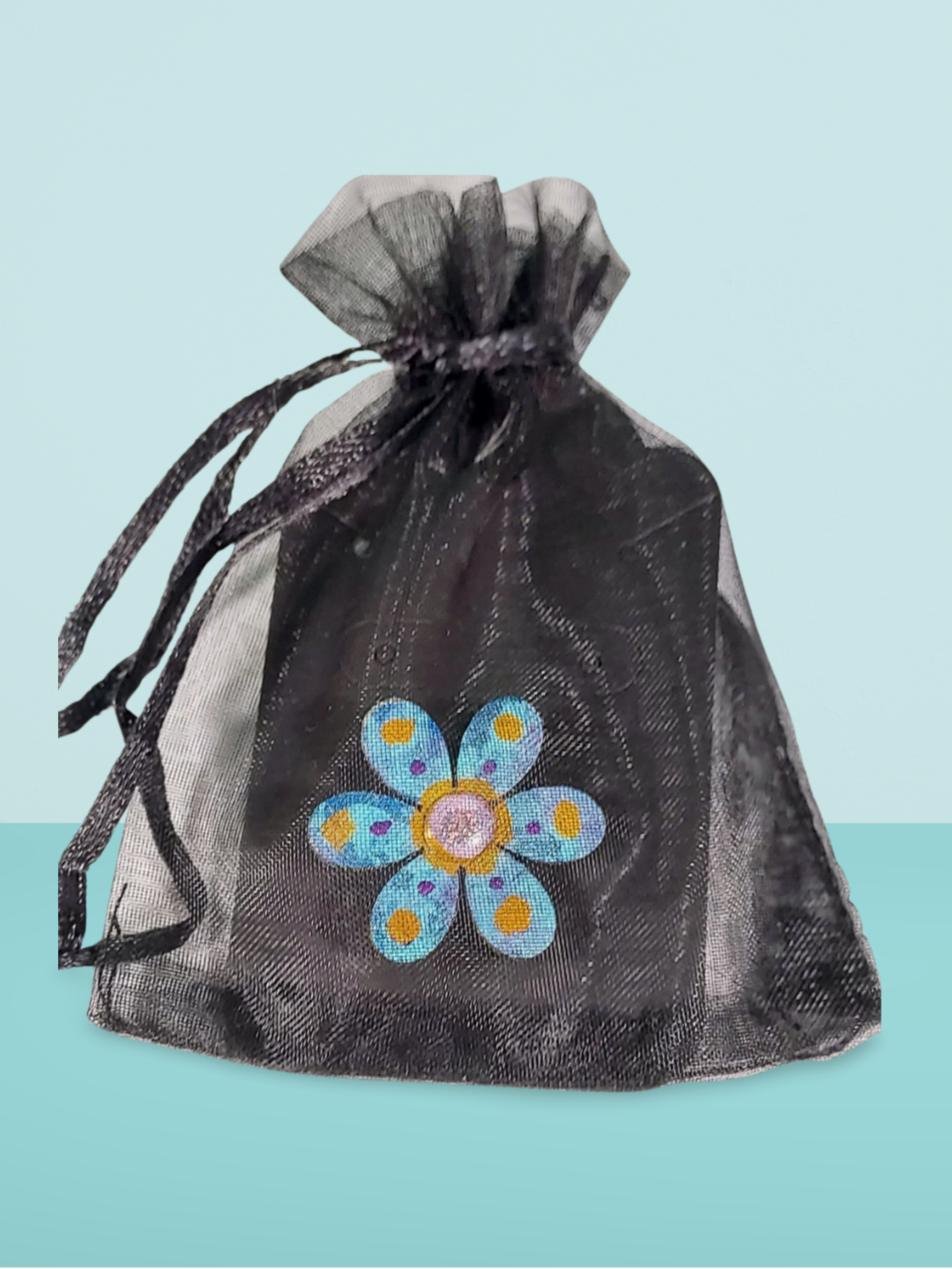 Blue Floral Hand Painted Wooden Lapel Pin