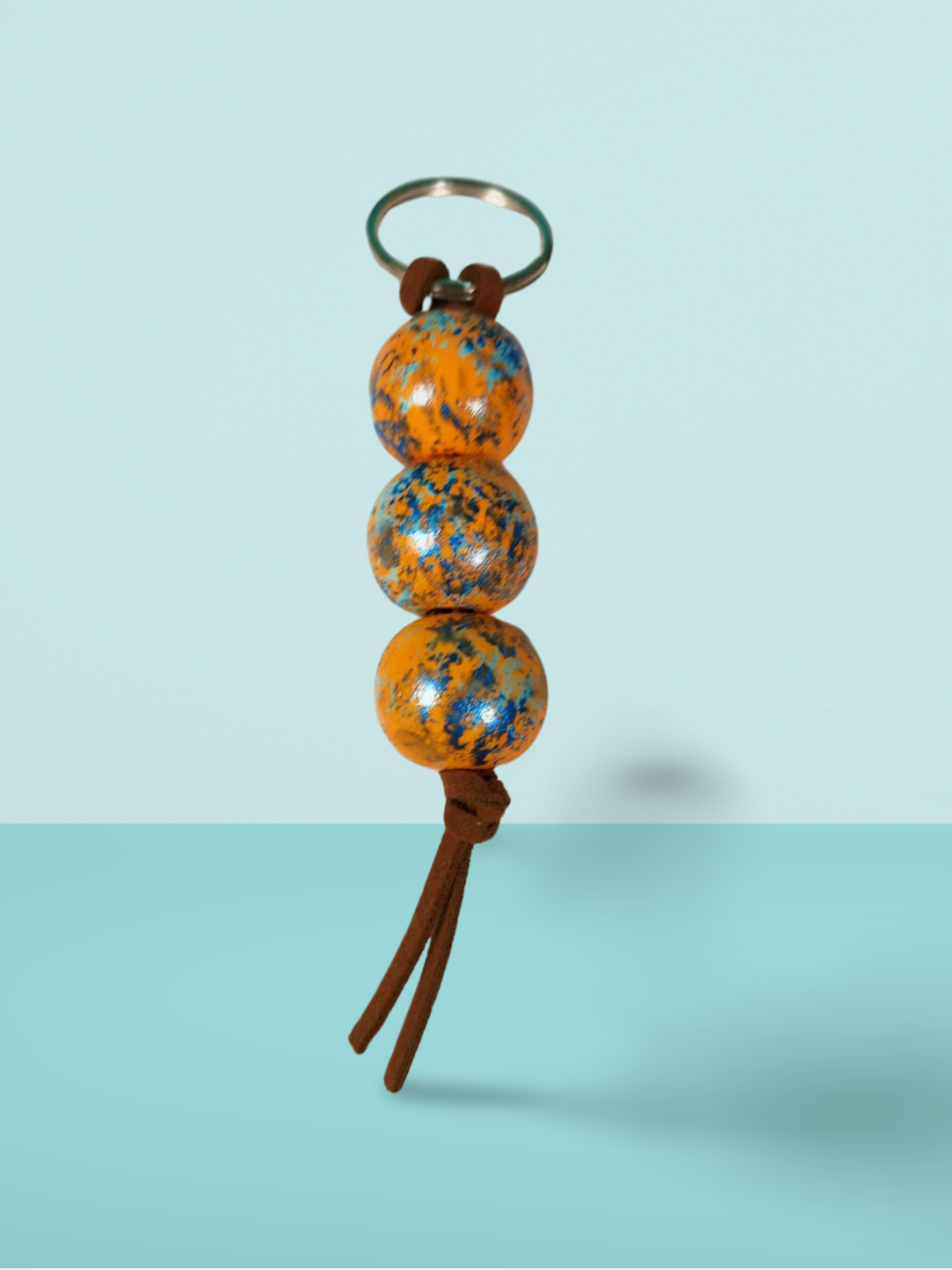 Orange and Blue Hand Painted Wooden Fidget Keychain