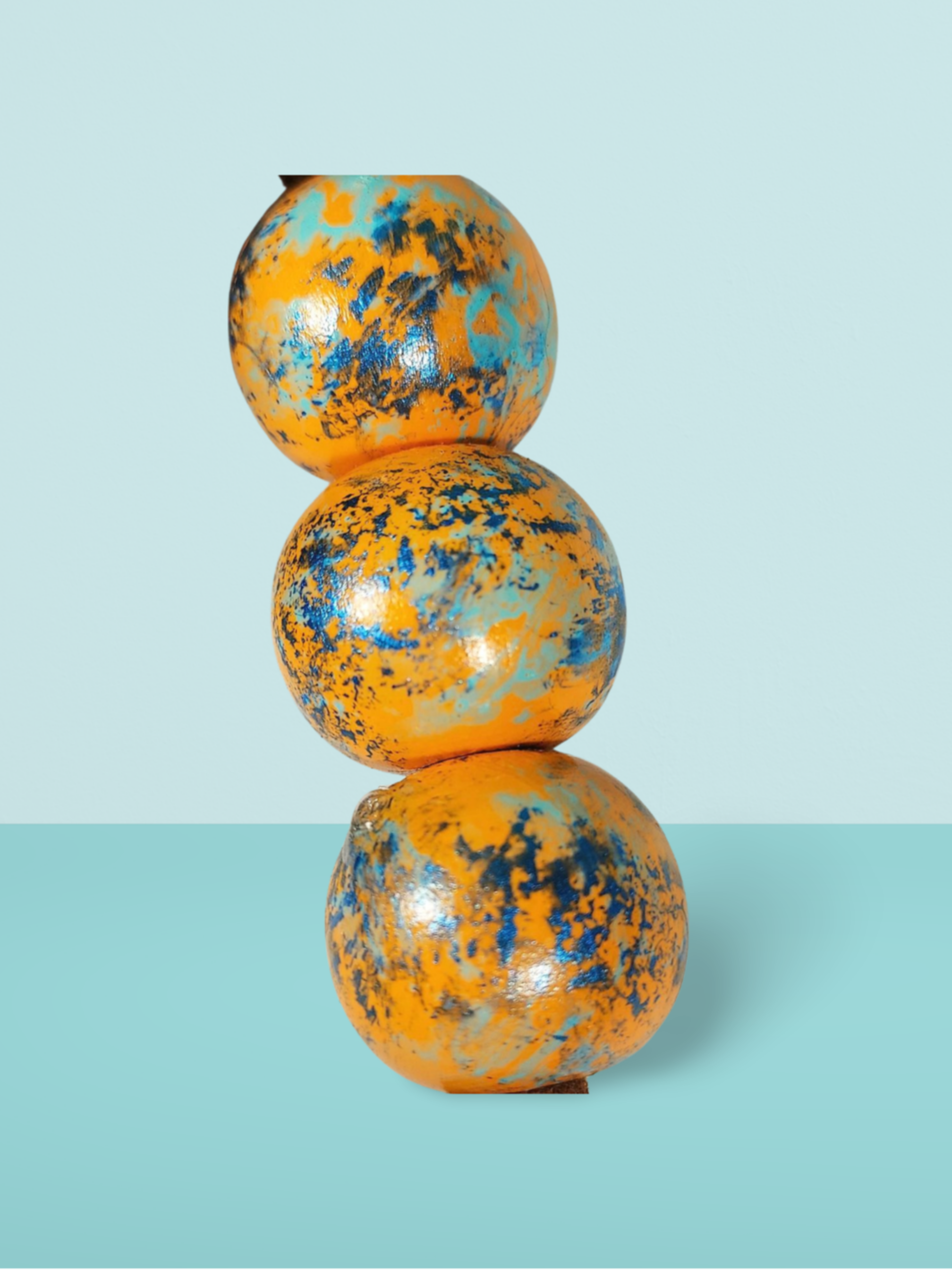 Orange and Blue Hand Painted Wooden Fidget Keychain