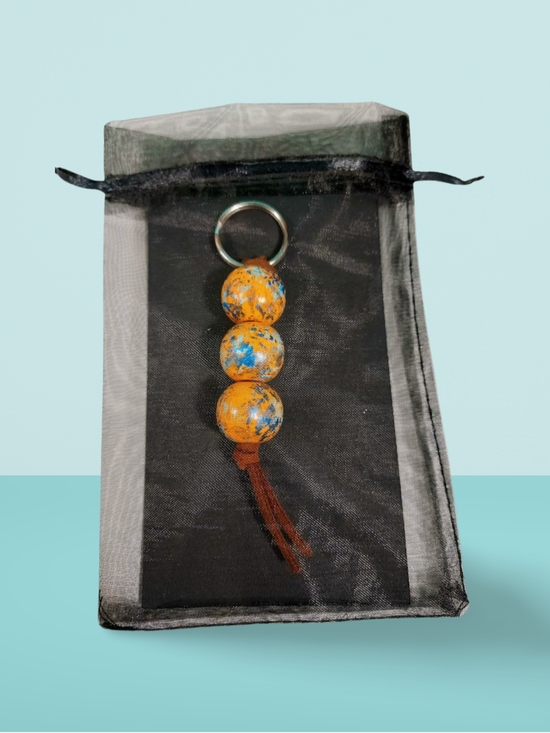 Orange and Blue Hand Painted Wooden Fidget Keychain