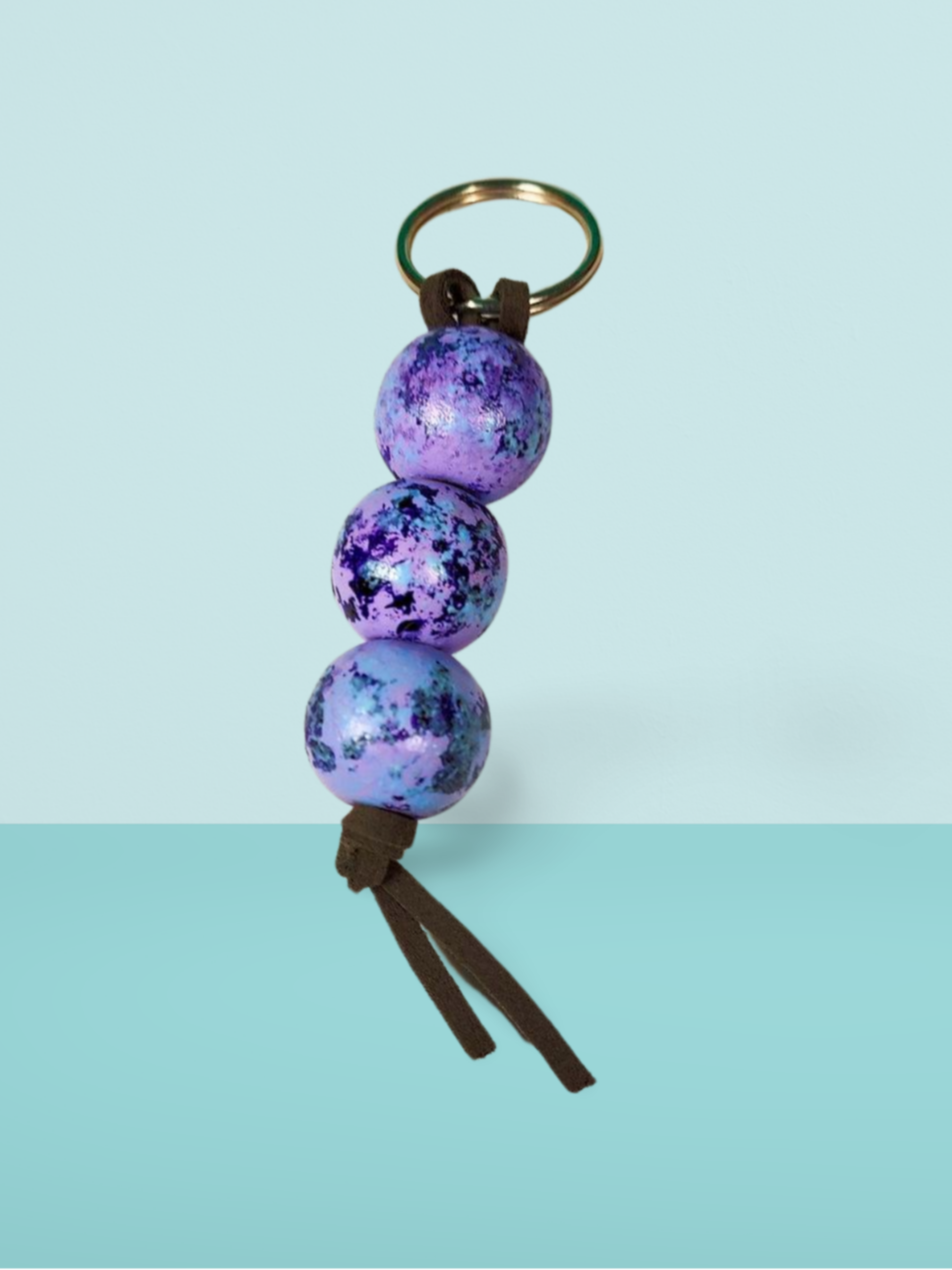 Purple and Silver Hand Painted Wooden Fidget Keychain