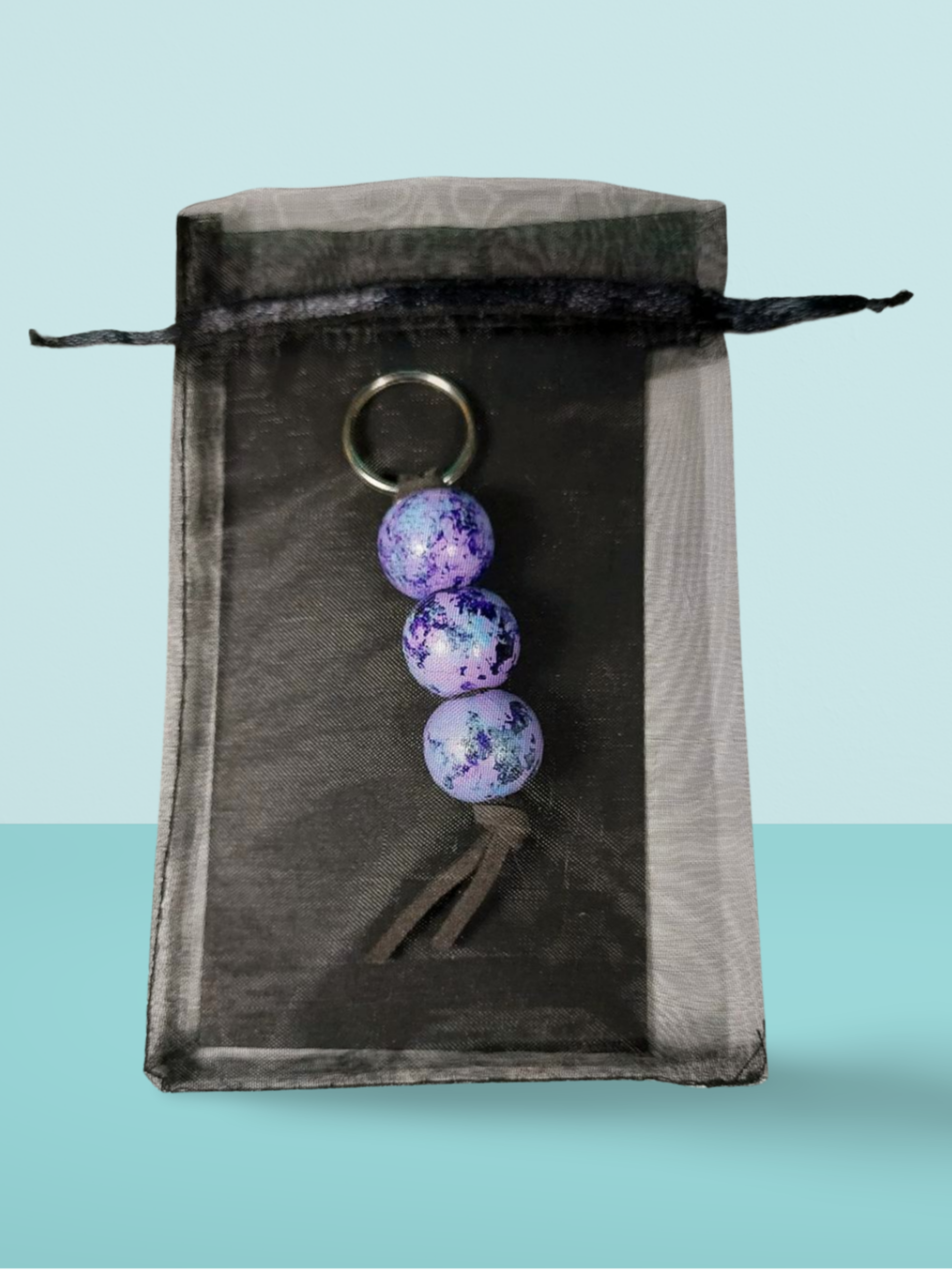 Purple and Silver Hand Painted Wooden Fidget Keychain