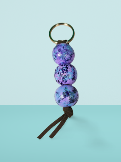Purple and Silver Hand Painted Wooden Fidget Keychain
